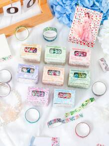 5 Rollen Blumen Handbuch Klebeband in Geschenkbox, personalisiertes DIY Handbuch dekoratives Washi Klebeband als Geschenk für Mitschüler und Freunde, Geschenke zum Schulanfang