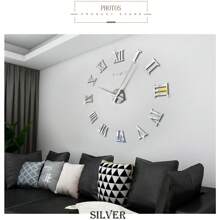 Reloj de pared digital 3D de acrílico con diseño de números romanos, reloj de pared redondo grande de moda con espejo, relojes autoadhesivos DIY