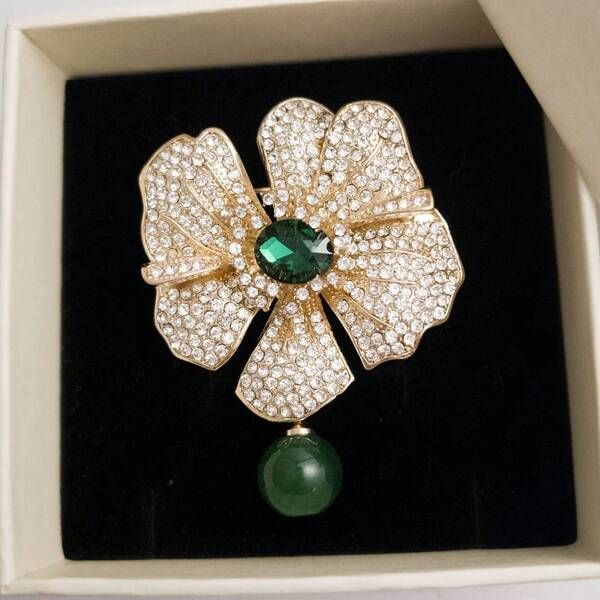 Elegant Shiny Green White Zirconia Luxury Big Flower Brooch Pin For Women Bridal Wedding Banquet Party Jewelry Backpack For School
