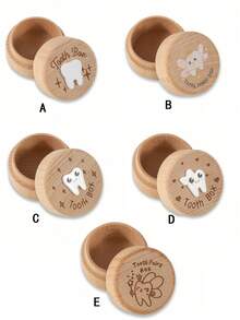 1 pieza, Caja de dientes de madera linda - Circular, Caja de recuerdos multiusos para guardar dientes perdidos, con cierre y diseño de diente divertido, Preservación de dientes | Decoración caprichosa | Talla decorativa, Maternidad, Baby Shower - Multicolor - Ver 3