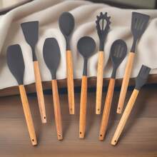 19pcs Premium Silicone Kitchen Utensil & Knife Set - Heat-Resistant, Non-Stick Safe Cooking Tools With Wooden Handles & Chef Knives - Includes Storage Stand - Perfect Gift For Juneteenth