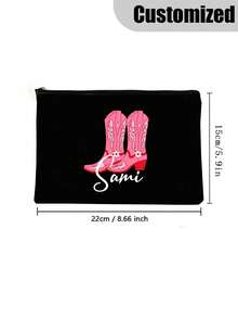 Customized Cowgirl Name Makeup Bag - Bachelorette Party Gift, Lightweight And Durable Polyester Zipper Makeup Pouch, Convenient For Travel And Storage - Black - View 6