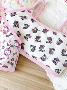 Chatreadl 3 Pieces Set Cute Casual Tween Girl Bra Suspenders Printed Pattern Fresh And Simple Suitable For All Seasons - Multicolor - View 5