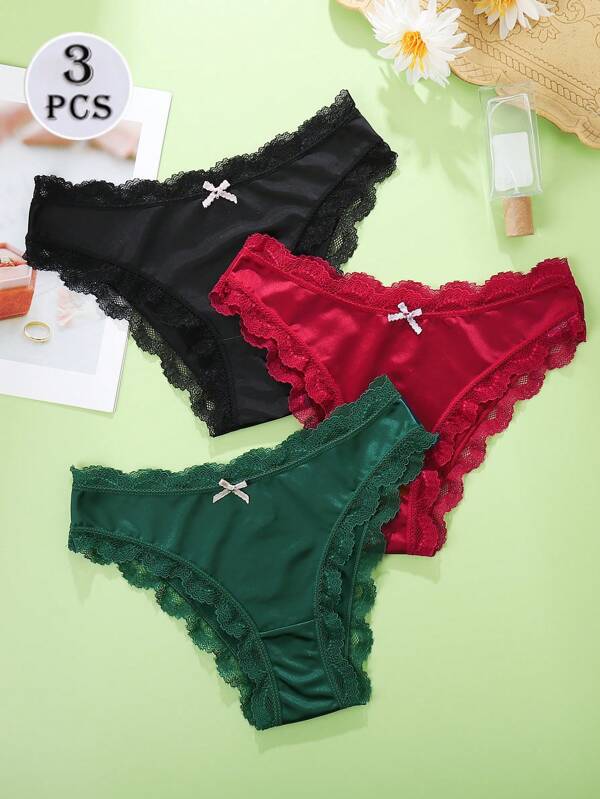 3 Pieces Set - Women's Seamless Lace Triangle Underwear Breathable, Comfortable, Sexy, Suitable For Women's Daily Casual Wear And Multifunctional Outerwear Triangle Underwear