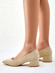 Women's Low-Heeled Pumps - Beige - View 3