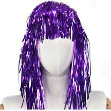 1pc Foil Tinsel Party Shiny Hair Colorful Encrypted Carnival Party Fancy Dress Costume Wigs Disco Masquerade Single Party Wigs For Holiday