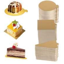 100 件三角形、圆形和方形慕斯甜点金色纸托盘，用于婚礼蛋糕切片展示、生日派对、下午茶派对蛋糕垫 - 烘焙甜点架迷你蛋糕板豪华优雅蛋糕斯坦模具 - 金色 - 查看 1