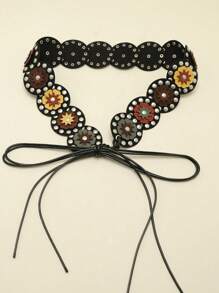 1pc Women's Multi-Color PU Leather Vintage Bohemian Style Circle Colored Rivet Decor Waist Strap