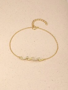 1PC 925 Sterling Silver Wave Summer Bracelet Fashionable Minimalist Women's Everyday Decorative Valentine's Day Party Engagement Anniversary - Gold - View 3