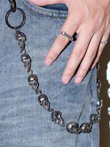 1 pieza Cadena de mezclilla con calavera de metal unisex, Cadenas de cintura de esqueleto punk rock góticas, accesorio genial