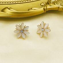Nouvelles boucles d'oreilles à fleurs en opale, bijoux élégants cadeaux pour femmes et filles - Or jaune - Voir 4