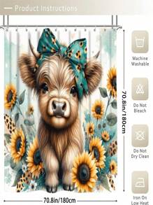 1/4pcs Shower Curtain Set,Highland Cow Sunflower Cartoon Bathroom Curtains Shower Set, Shower Curtains,Bathroom Accessories Including Bathroom Carpet Toilet Mat And 12 Shower Curtain Hooks,Bathroom Set With Curtain,Suitable For Bathroom Decor,Room Decor,Home Decor, House Decor, Kitchen, Living Room. Back To School