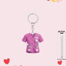 2D Flat, Adorable Dentist Uniform Keychain, Ideal Gift For Dental Professionals And Friends, Waterproof Acrylic, Designed With Blue And Green Shirts And Dental Tools, Bag Accessory, Keychain Car Accessories Bag Charm School Cute Goth Y2k