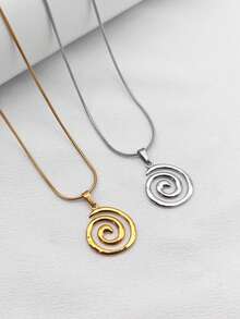 1pc European & American New Fashion Niche Elegant Stainless Steel Asymmetrical Spiral Pendant Necklace, High-End Sweater Chain - Vortex - View 1