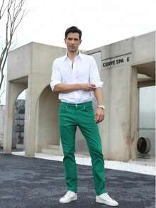 TEGIAS Mens Slim Fit Stretch Jeans Classic Comfort Regular Fit - Green - View 5