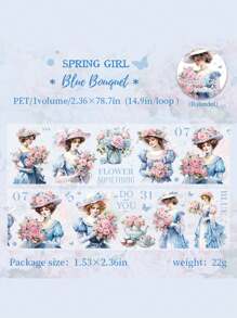 2m Spring Girl Series 6 Kinds Decorative PET DIY Craft Scrapbooking Adhesive Tapes For Notebook, Laptop Case, Water Cup, Etc.,School Supplies,Back To School