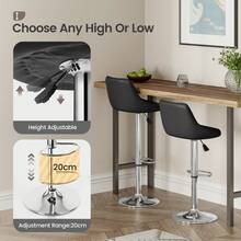 Jooli H Bar Stools Set Of 2, PU Leather Adjustable Swivel Breakfast Barstools With Gas Lift, Chrome Footrest And Base For Kitchen, Counter, Breakfast Bar, Black - Negro - Ver 3