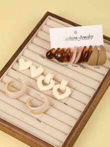 3 对-8 对/套经典复古风格个性化 C 形耳环套装，具有不对称表面纹理，暖色适合女性时尚着装 - 彩色 - 查看 5