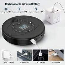 CD-Tragbarer Spieler, Bluetooth-Drahtlosverbindung, USB-Aufladung + AUX-Kabeleingang, HiFi-Soundqualität, LCD-Displaybildschirm, geeignet für Auto, Zuhause, Outdoor-Nutzung, 3-in-1-Geschenk