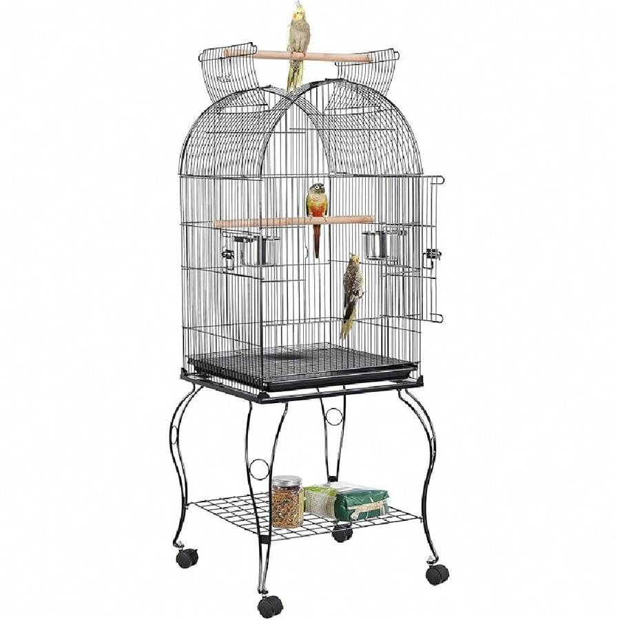 Jaula Para Pájaros De 59 Pulgadas Con Tapa Abierta Para Loros, Cacatúas, Conures, Periquitos, Tortolitos, Periquitos, Pinzones, Jaula Para Pájaros Canarios Con Soporte Extraíble - Black - View 1