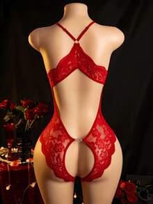 Sexy Lingerie, Open Crotch, Hollowed Out Bodysuit, Women's Bodysuit, And Sexy Bodysuit, Rave For Going Out - Red - View 3