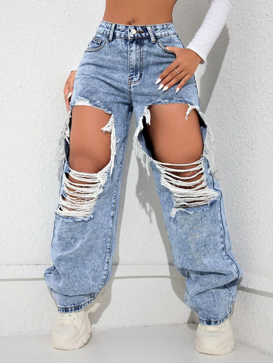 Mid-Rise Casual Basic Blue Breathable Women's Jeans, Spring/Summer