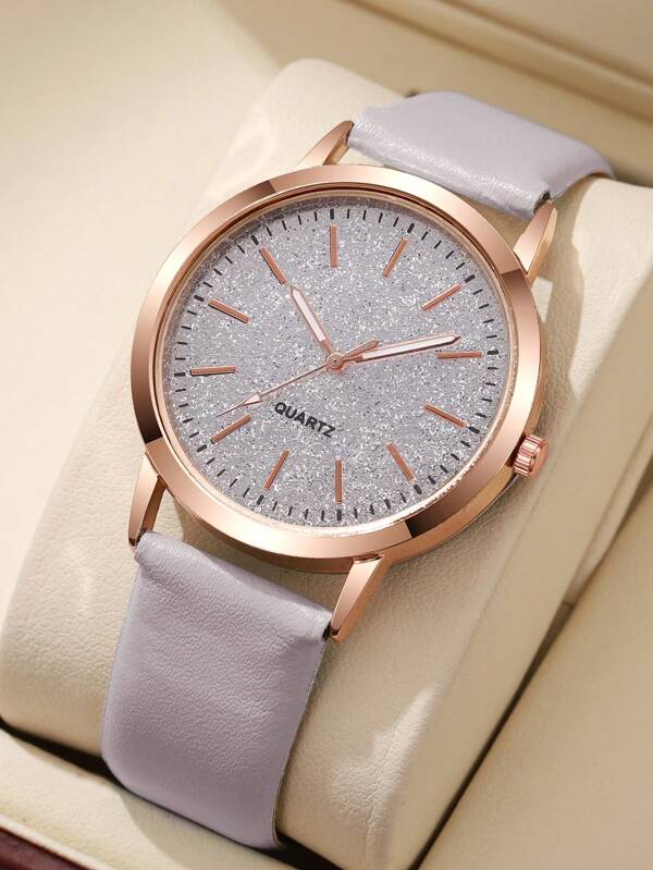 1pc Unisex Fashion Grid Strap Quartz Watch, Comfortable PU Leather Band, Casual Style For Students And Adults