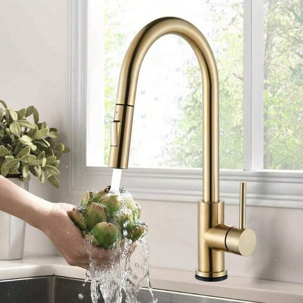 Grifo de cocina con ducha extraíble de 2 tipos de chorro, grifo de cocina de alta presión, grifo de cocina giratorio 360°, grifo mezclador de cocina monomando de acero inoxidable, color plata cepillada.