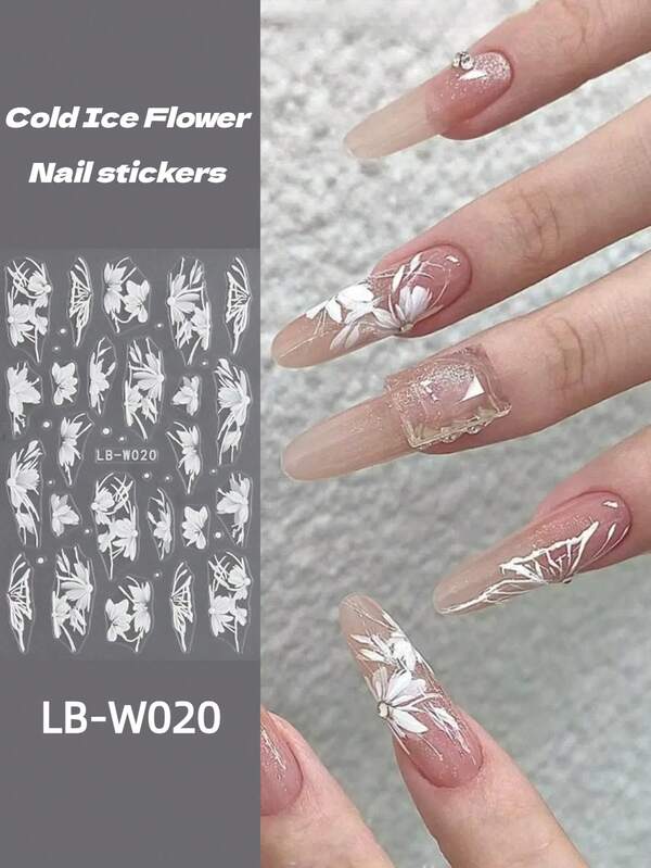 1pc Ice Flower Nail Art Sticker, Delicate Floral Sticker, Small Pattern Self-Adhesive Nail Sticker