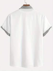 Áo sơ mi nam tay ngắn họa tiết sọc và trơn cá tính cổ điển, thiết kế nhiều nút phù hợp mặc thường ngày, đi làm, đi chơi, phong cách đường phố, mùa hè mới - trắng - Xem 2