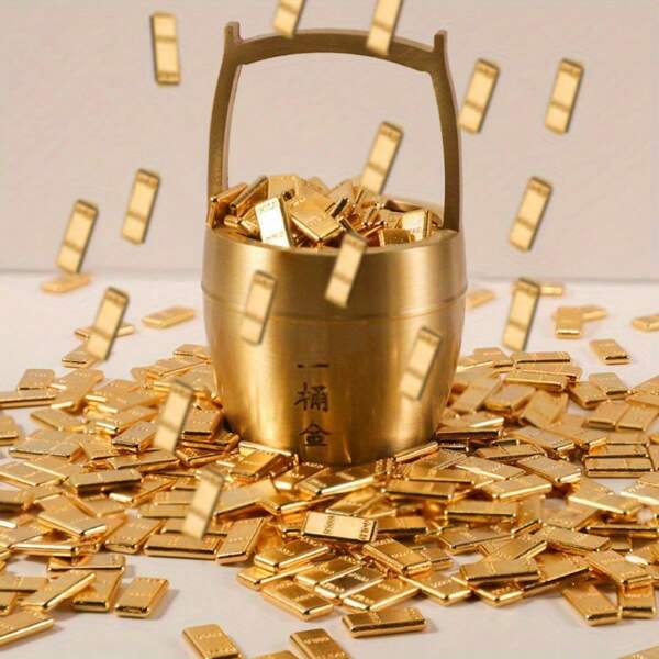 71pcs Gold Bucket Brass Decor, Representing Feng Shui Wealth, Auspiciousness, Suitable For Study, Office, Living Room Decoration, Perfect Holiday Gift For Friends, Family, Loved Ones