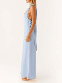 Women Sexy Halter Long Dress With Scarf Y2k Floral Deep V Neck Open Back Formal Cocktail Maxi Dresses - Màu xanh lam - Xem 4