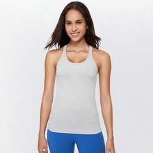 Yoga Racerback Tank Top For Women With Built In Bra,Women's Padded Sports Bra Fitness Workout Running Shirts - 靜灰色 - 查看 7