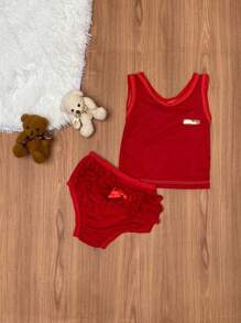 Kit 10 peças 5 calcinha bunda rica com 5 blusinha regata menina 3-6 meses