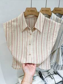 YUXIN Summer New Casual Fashionable Striped Regular Shoulder Loose Short Sleeve Blouse For Women