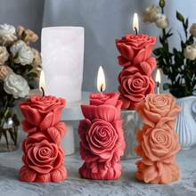 1pc Rose Pillar Scented Candle Mold DIY Handmade Diffuser Stone Craft Kit Valentine's Day Mother's Day Gift Creative Souvenir Aesthetic Home Decor And Wedding Centerpiece - White - View 3