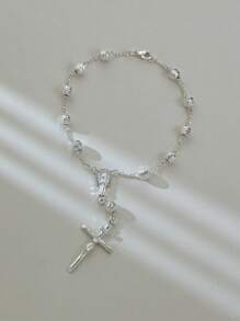 Pulseira Exquisita da Cruz da Virgem Maria em Prata