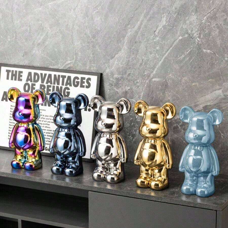 Decoración de oso de cerámica de 28 cm con forma de corazón, figura de oso de peluche de dibujos animados, decoración de alta gama para sala de estar, gabinete, gabinete de TV y ornamento para mostrador de bar - Multicolor - Ver 1