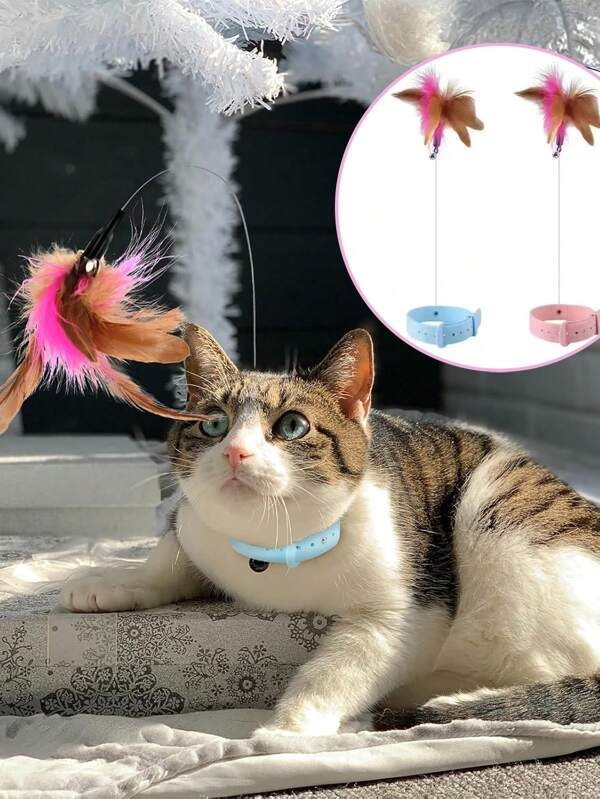 1 pieza Juguete para gato con plumas y cascabel ajustable y portátil, juguetes de autoentretnimiento para gatos, palito con plumas divertido