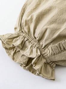 mini bala Girls' Long Pants Children's Soft Breathable Sweet Ruffled Flower Pants - Dark Khaki - View 8