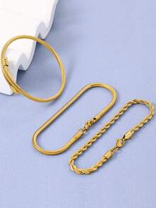 3pcs Stainless Steel Macrame Bracelet Set, Versatile Daily Fashion Accessory - Multicolor - View 5