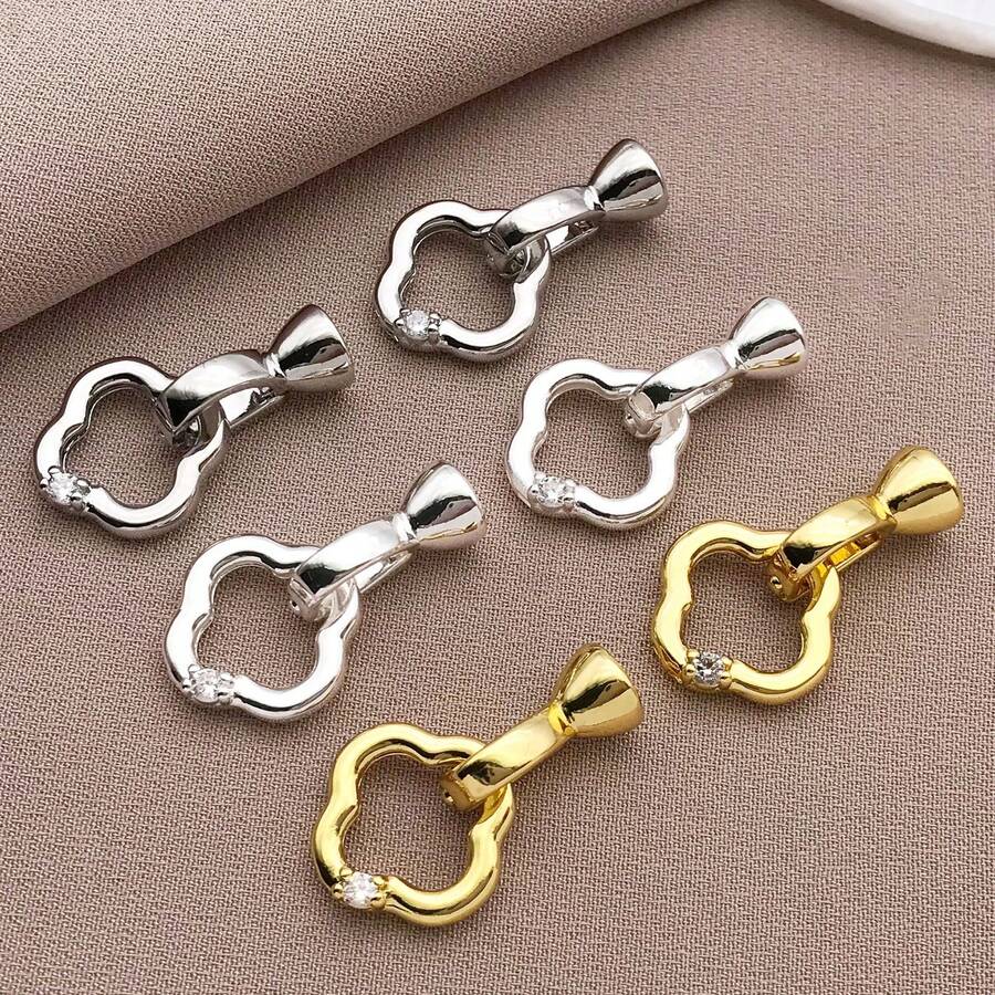 1/3/5 件真 18K 镀金珠帽连接器扣环四叶草弹簧扣闭合手链黄铜端扣带水钻适用于 DIY 串珠首饰制作寻找手链项链