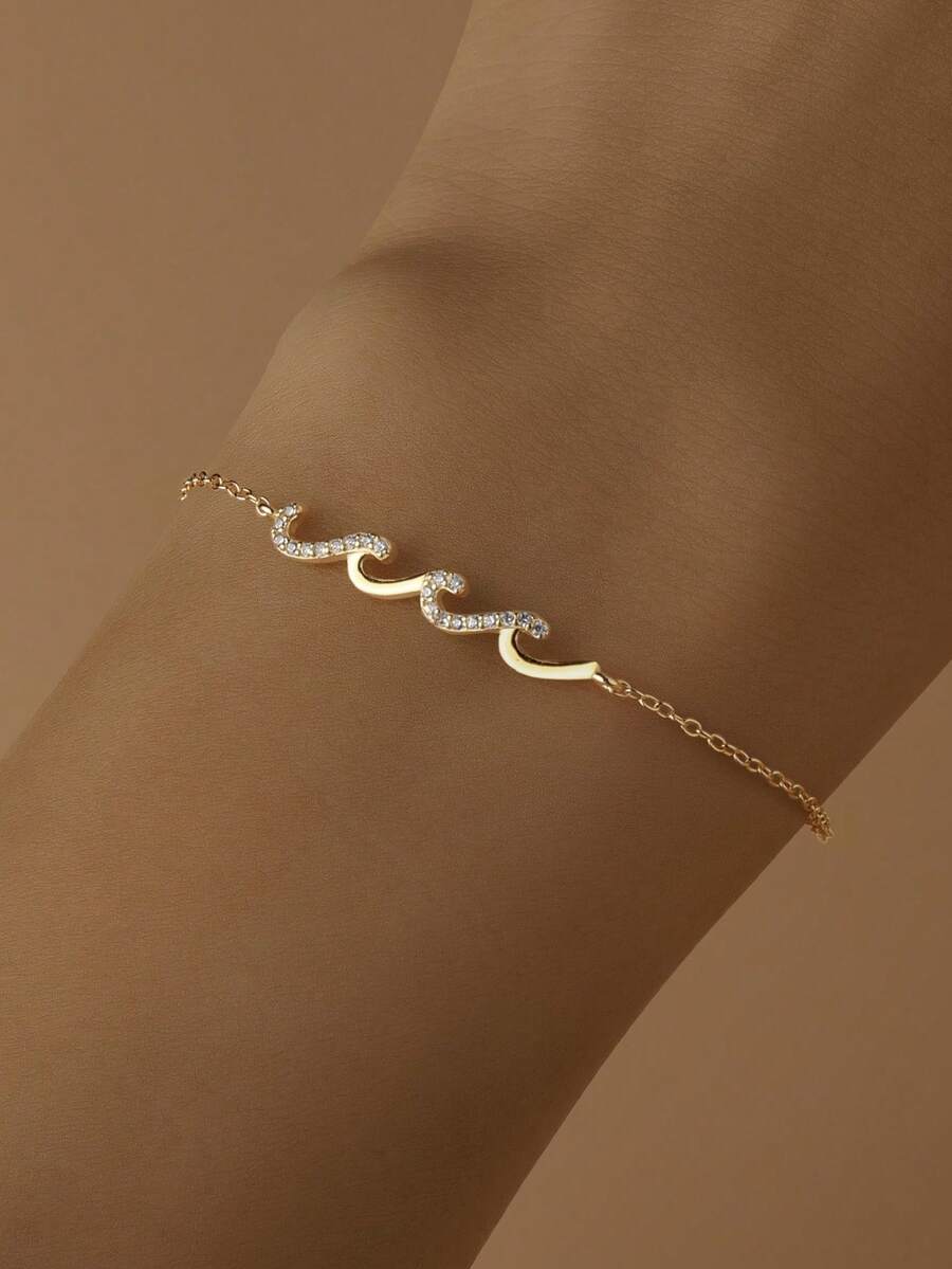 1PC 925 Sterling Silver Wave Summer Bracelet Fashionable Minimalist Women's Everyday Decorative Valentine's Day Party Engagement Anniversary - Gold - View 1