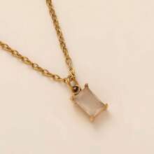 CIREY 18K Gold Plated Rectangle Birthstone Pendant Necklace With Colorful Cubic Zirconia For Women, Titanium Steel