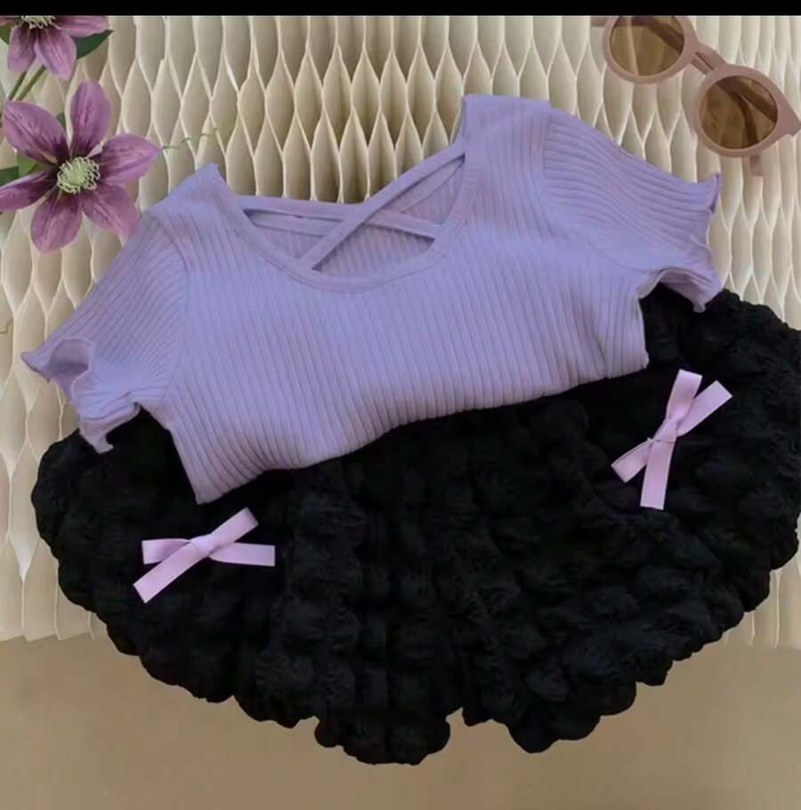 CONJUNTO DE SHORT Y PLAYERA PARA NIÑA - Lila Púrpura - Ver 1