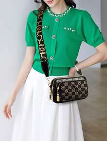 时尚简约拉链斜挎包，多功能女士户外手机钱包