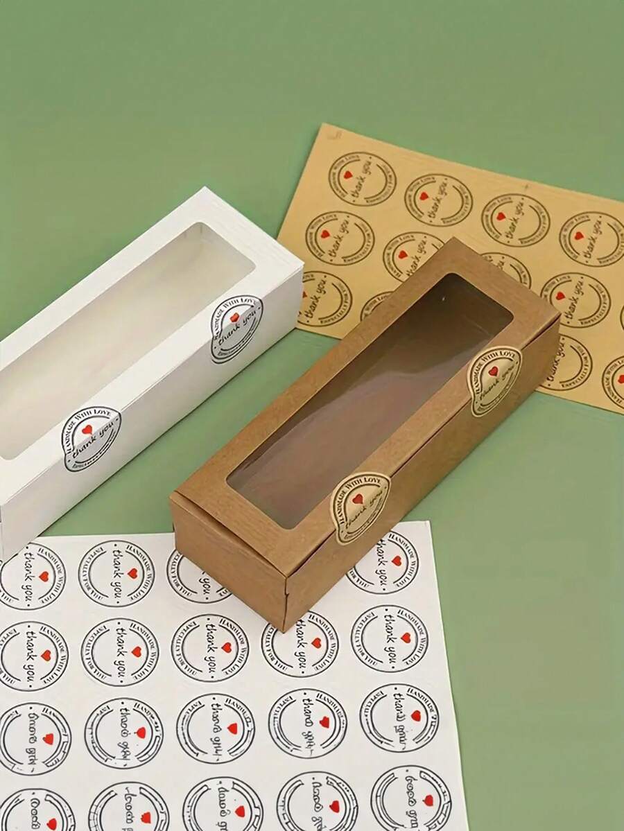 10 个/包马卡龙风格翻盖易开窗盒，牛皮纸烘焙糕点饼干糖果礼品包装盒，适用于面包店、甜点和食品（不含贴纸） - 彩色 - 查看 1