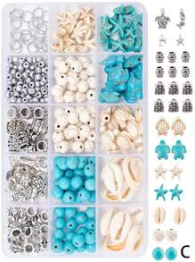 1 caja de set de cuentas con tema oceánico, kit de fabricación de pulseras de amistad estilo vacaciones de verano, set de cuentas de arcilla para manualidades de joyería, pulseras, collares, aretes, regalos artesanales