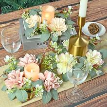 1pc Artificial Flower Wreath Candle Holder, Plastic Gerbera Daisy Floral Wreath Candle Stand, Small Floating Farmhouse Wreath, Suitable For Wedding Decor, Bridal Bouquet, Dining Table Centerpiece, Garden Wedding, Birthday Party - Multicolor - View 7