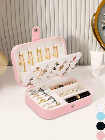1pc Travel PU Material Jewelry Storage Bag, Large Capacity Jewelry Organizer Box, Multi-Functional Jewelry Organizing Portable Ring & Necklace Storage Box, Cosmetic Storage Box For Necklaces, Rings, Earrings, Lipsticks, Perfumes, Etc. Available In Multiple Colors, Bohemian Style, Essential For Holiday Travel, Camping, Party, Great Gift For Mother, Girlfriend, Father, Daughter, Wife For Women Storage Organizer Travel Essentials Back To School Dormitory Storage Fall Decor